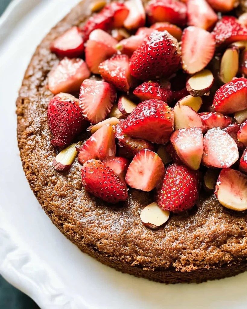 Almond Cake with Roasted Strawberries and Rhubarb