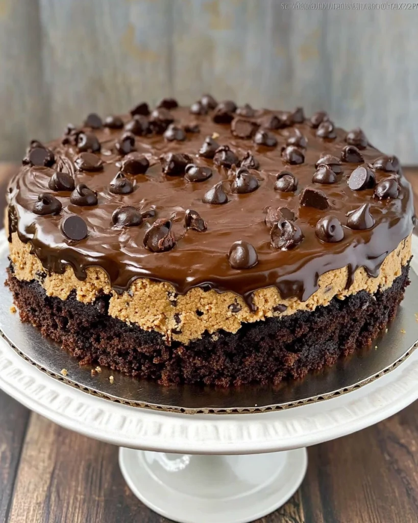 Chocolate Chip Cookie Dough Brownie Bomb Cake